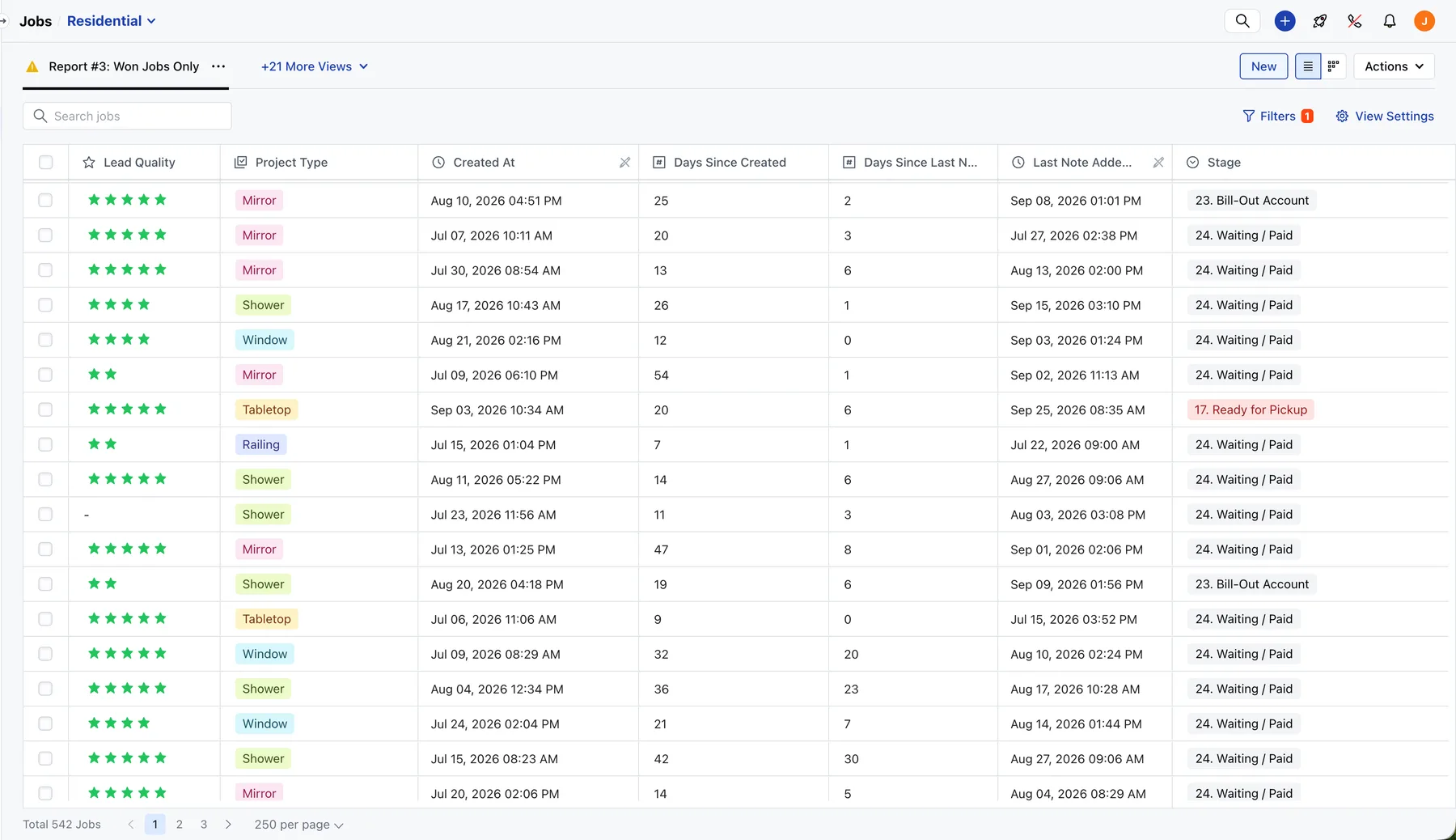 Silver Mountain Glass custom jobs dashboard