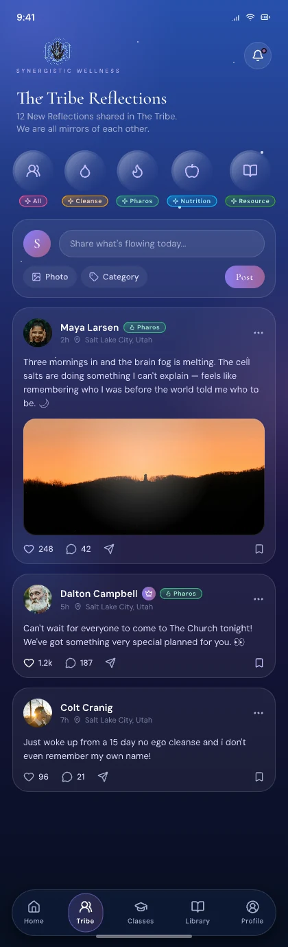 Synergistic Wellness custom app community feed