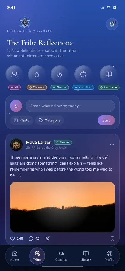 The Tribe feed in the Synergistic Wellness app